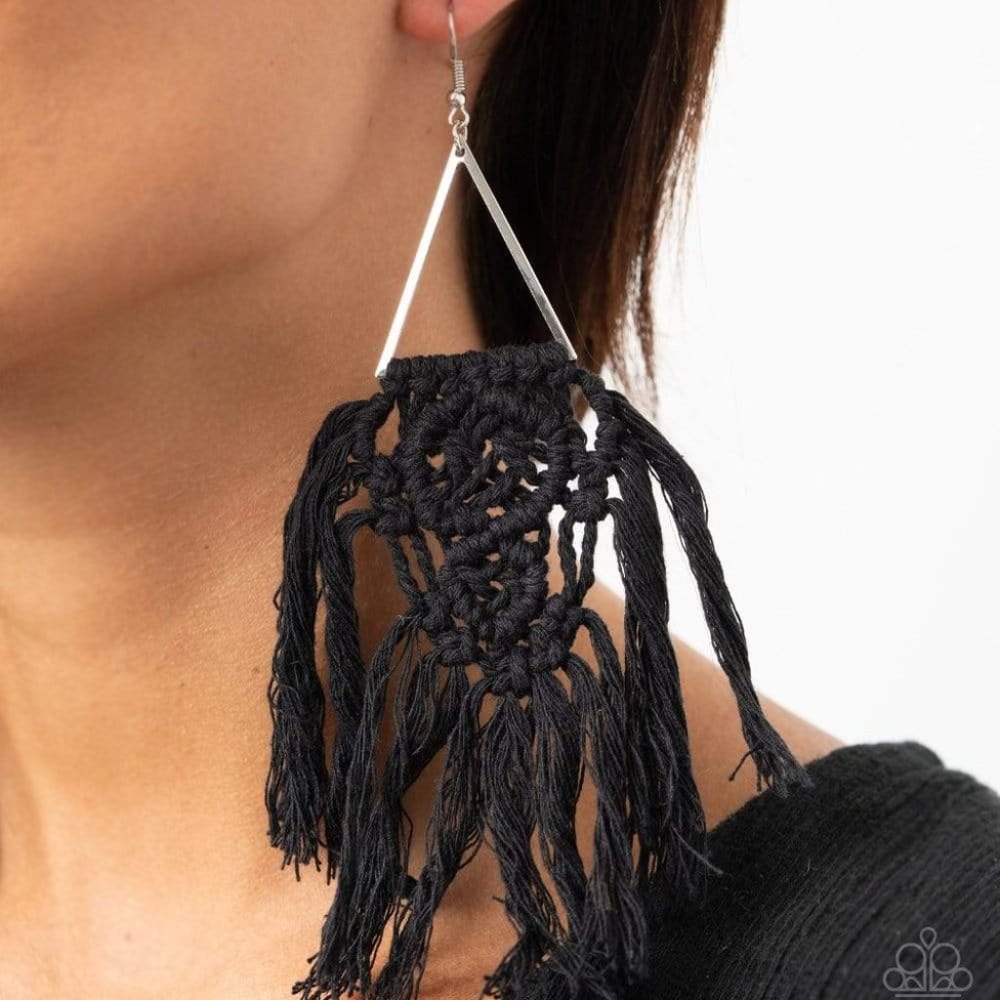 Modern Day Macrame' - Black Earrings1